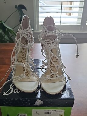 Sam Edelman White Knotted Lace-Up High Heel Sandals